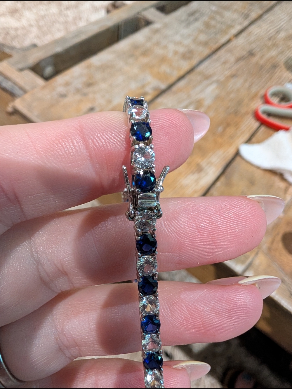 Reed's Jeweler Created Blue Sapphire and Created White Sapphire Tennis Bracelet - Picture 4 of 6